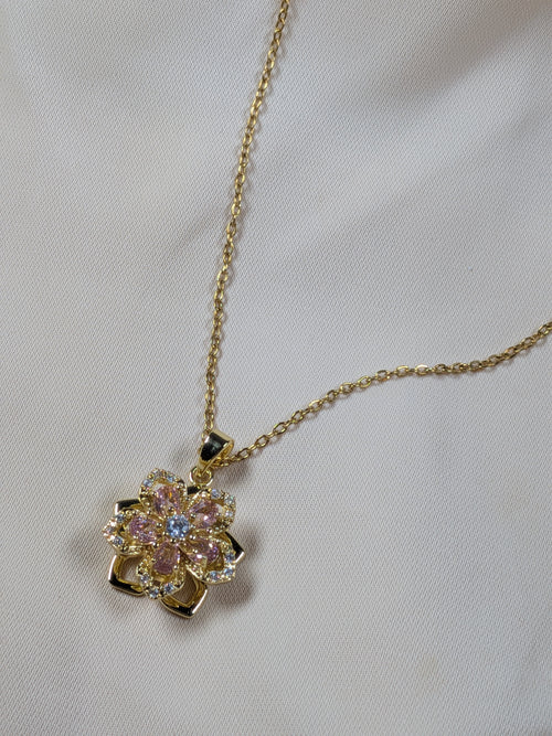 Collier Pendentif Fleur Tournante en Acier inoxydable
