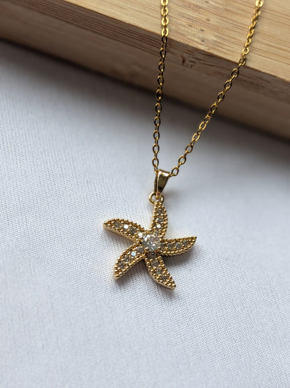 Collier étoile de mer dorée - acier inoxydable