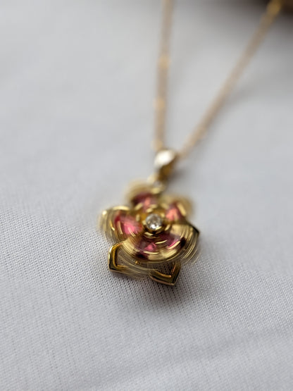 Collier Tournant Fleur — Doré & Strass Rose