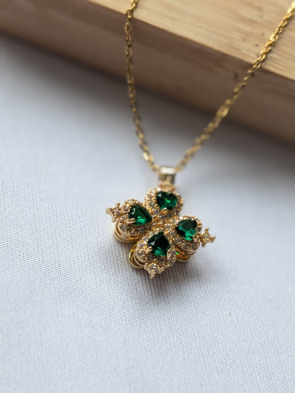 Collier Tournant Fleur — Doré & Strass vert