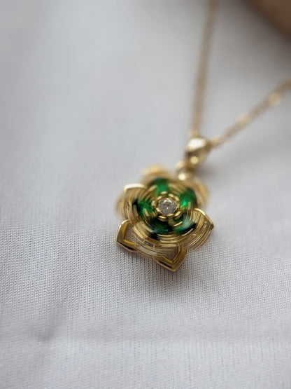 Collier Tournant Fleur — Doré & Strass vert