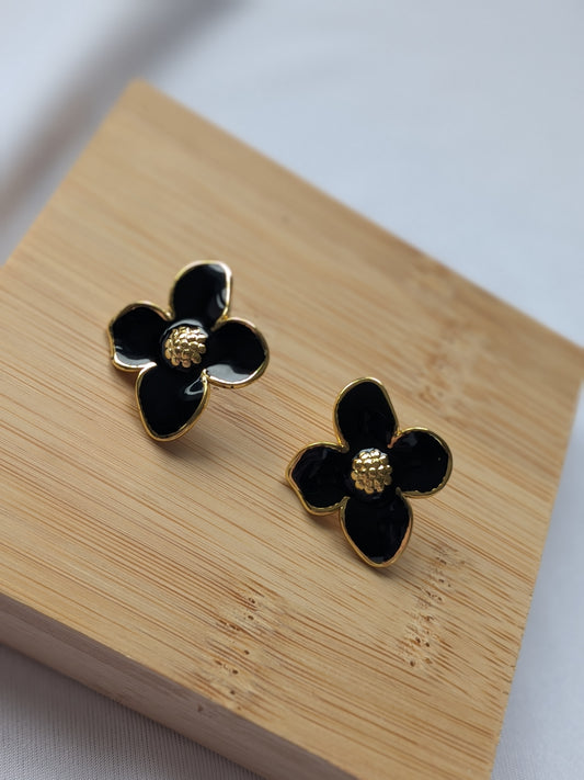 Boucle d'oreille chic dorée & noir - acier inoxydable