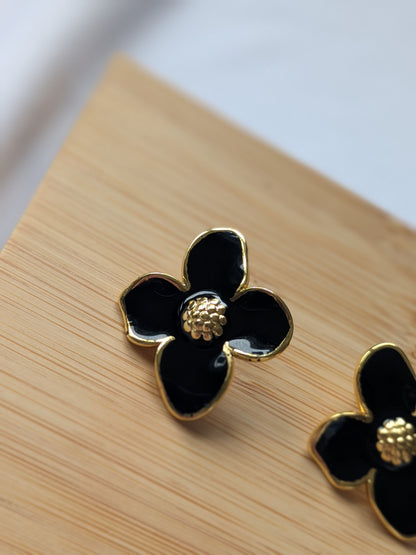Boucle d'oreille chic dorée & noir - acier inoxydable