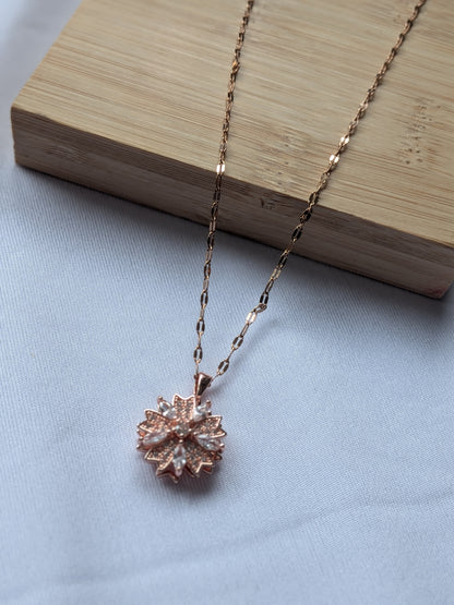 Collier Tournant Fleur — Rose Doré & Strass Rose