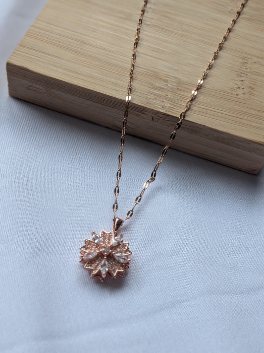 Collier Tournant Fleur — Rose Doré & Strass Rose