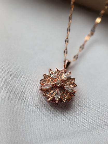 Collier Tournant Fleur — Rose Doré & Strass Rose