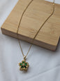 Collier Tournant Fleur — Doré & Strass vert