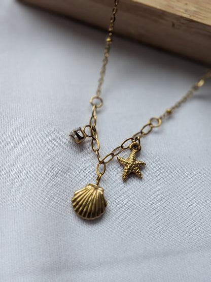 Collier coquillage dorée - acier inoxydable