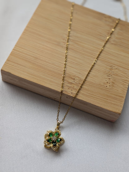 Collier Tournant Fleur — Doré & Vert