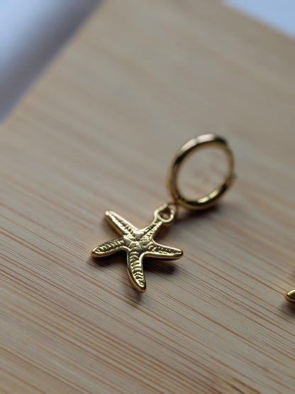 Boucle d'oreille étoile de mer dorée - acier inoxydable