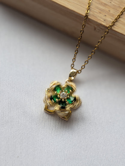 Collier Tournant Fleur — Doré & Vert