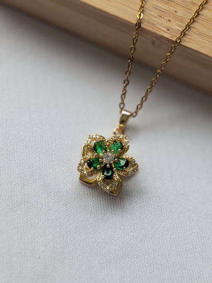 Collier Tournant Fleur — Doré & Vert